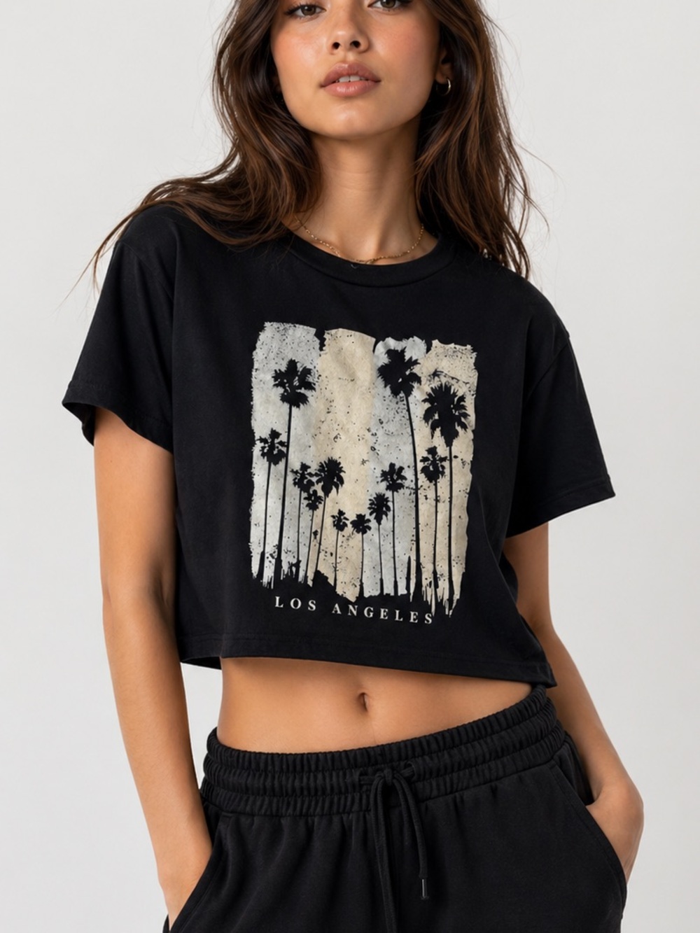 Black Los Angeles Graphic Crop Top